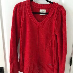 Abercrombie Red V-Neck Sweater in Size Medium